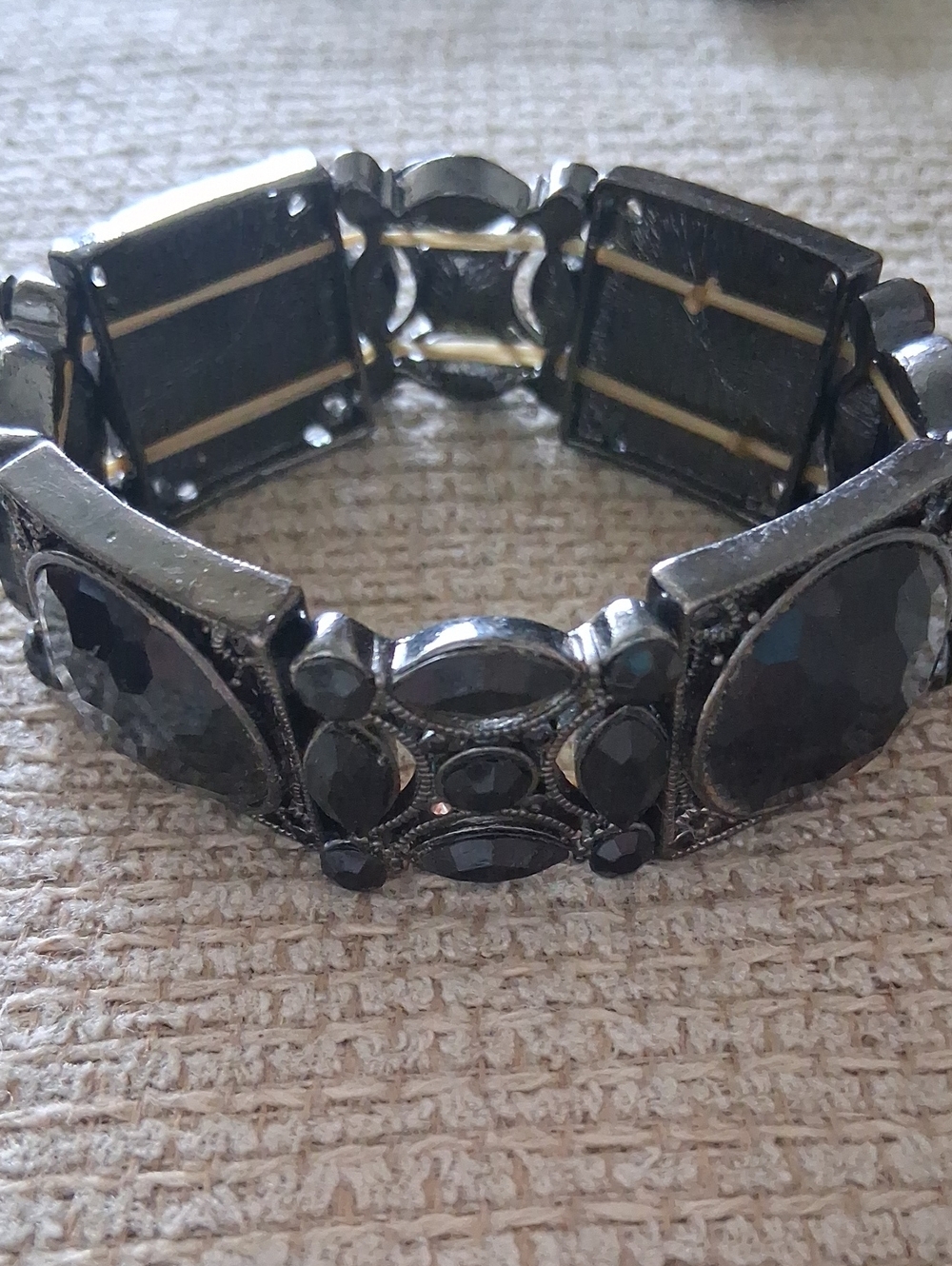 Black Faceted Stretch Statement Bracelet